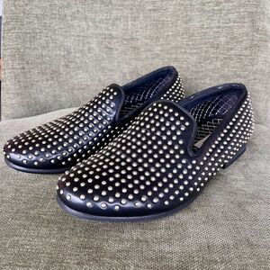 Steve‎ Madden Mens Black Metal Studs Rivets Studded Capitil Loafer Shoes Size 8